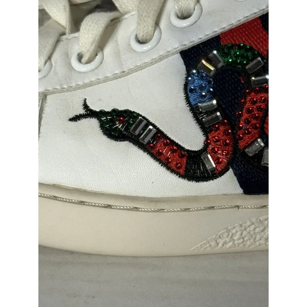 Gucci Ace Kingsnake Sneakers White Leather Men's 8.5 EU 41.5 Authentic - Picture 4 of 11